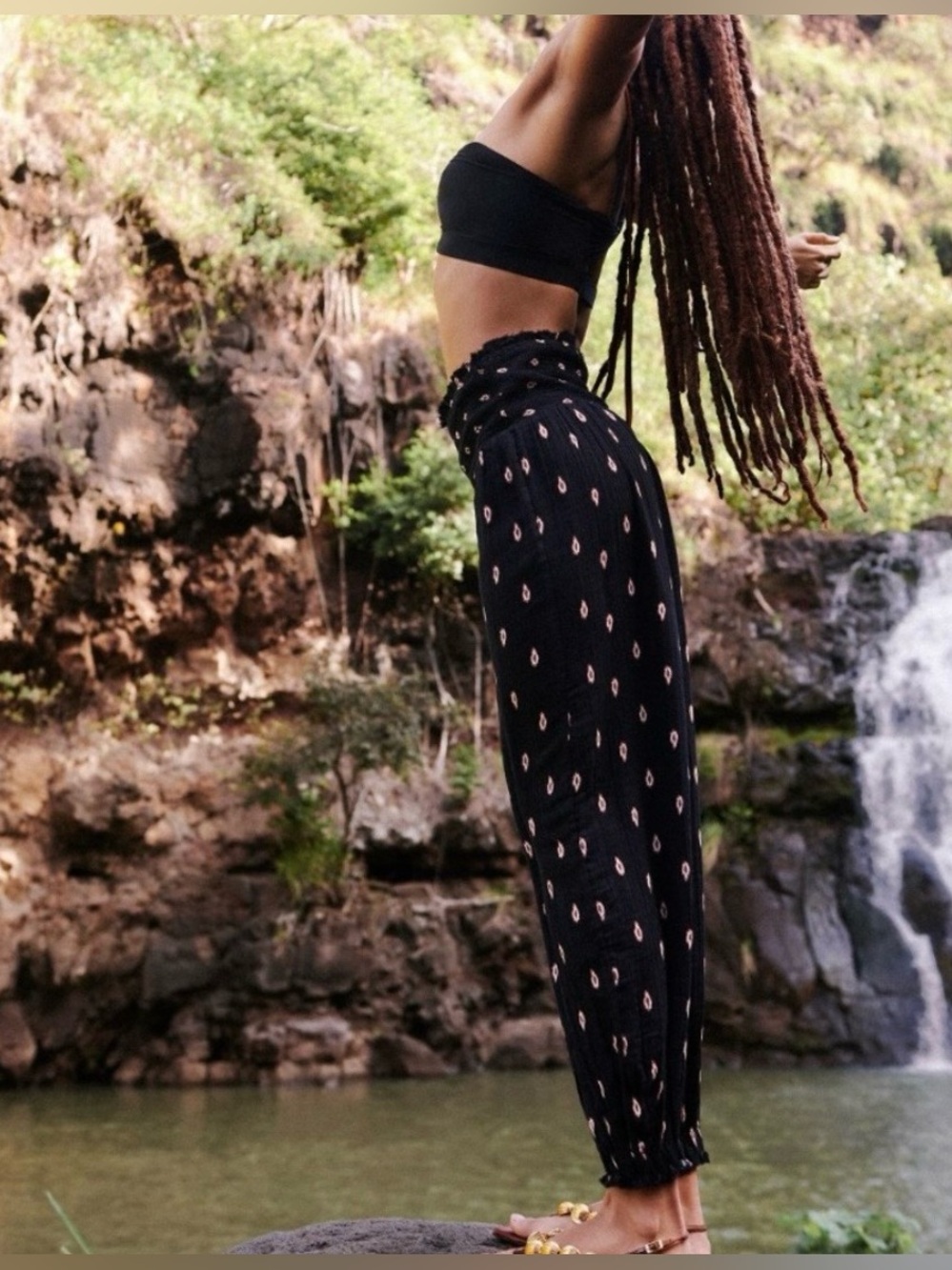 By Anthropologie Black Printed High-Waist Pull On Jogger Pants Size XS